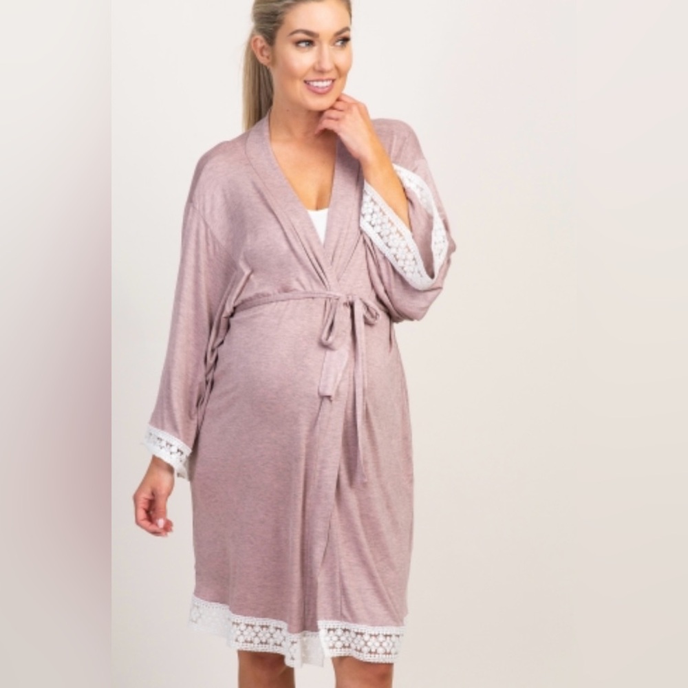 PinkBlush Crochet Trim Delivery/Nursing Maternity Robe